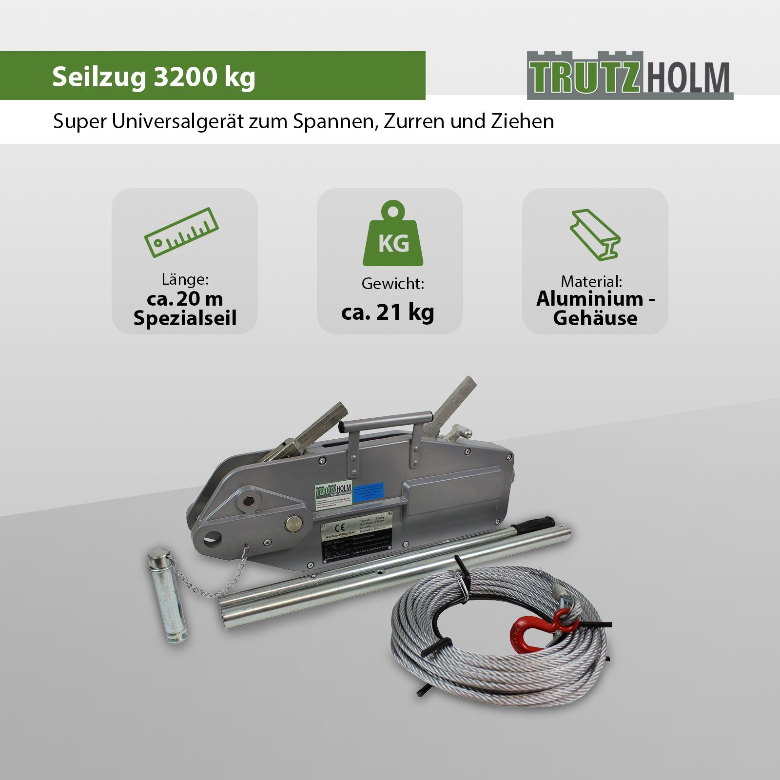 Thumbnail - TRUTZHOLM Seilwinde Seilwinde Forstseilwinde 3200kg 3,2 t 20m Seil
