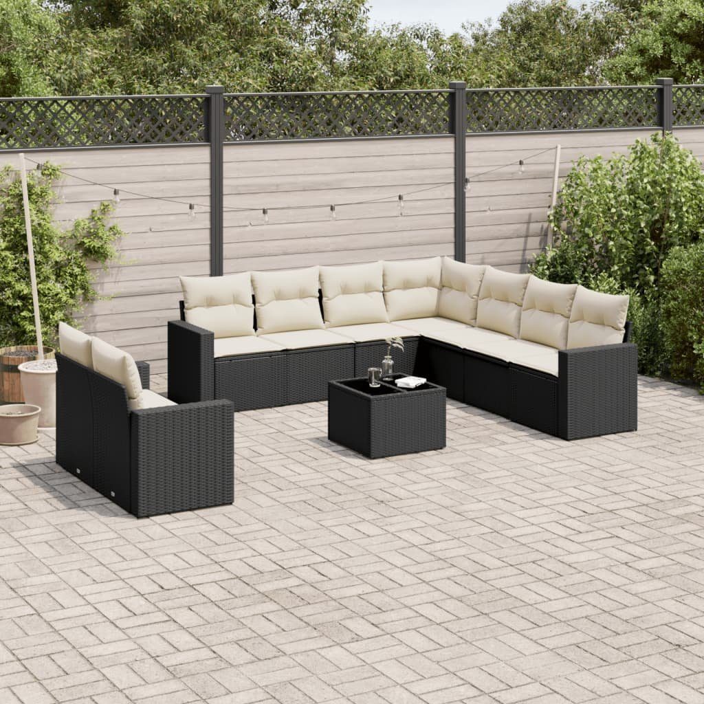 vidaXL Sofaelement 10-tlg. Garten-Sofagarnitur mit Kissen Schwarz Poly Rattan (1 St)