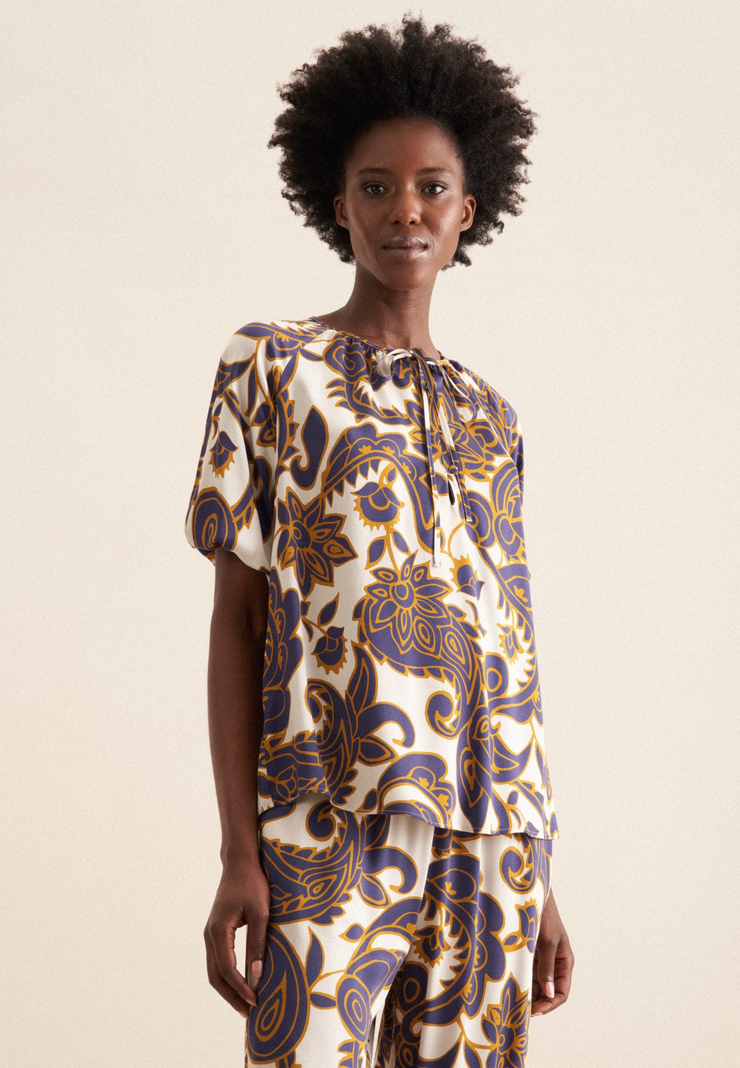 seidensticker Shirtbluse Schwarze Rose 1/2 Rundhals Paisley