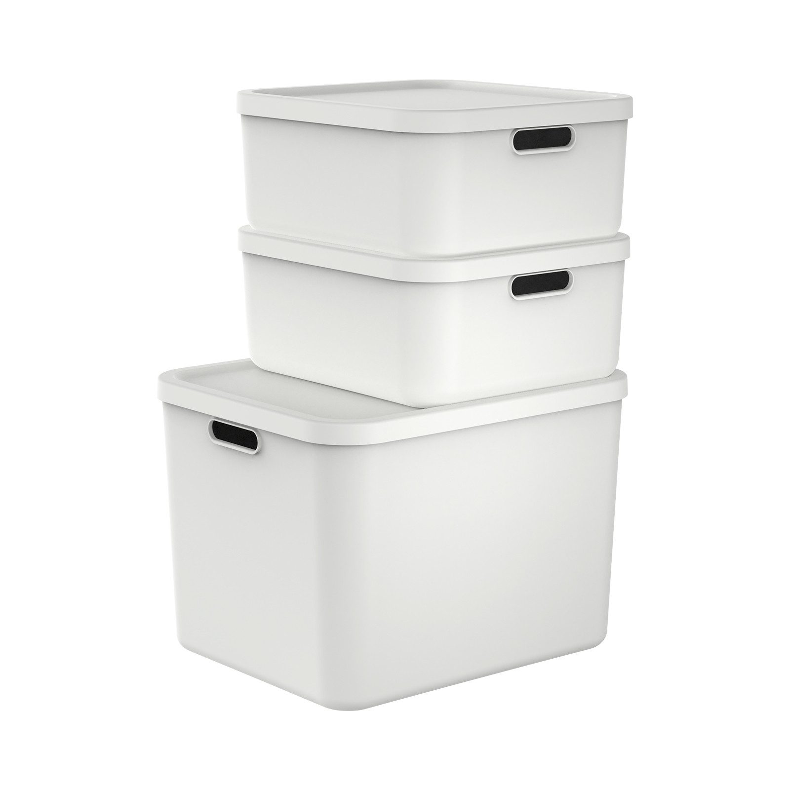 ROTHO Stapelbox Albula Light Set 3tlg. 2x 20l und 55l Aufbewahrungsboxen mit Deckel (3-teilig, Boxen-Set), Recycelt, modular, mit Tragegriffen