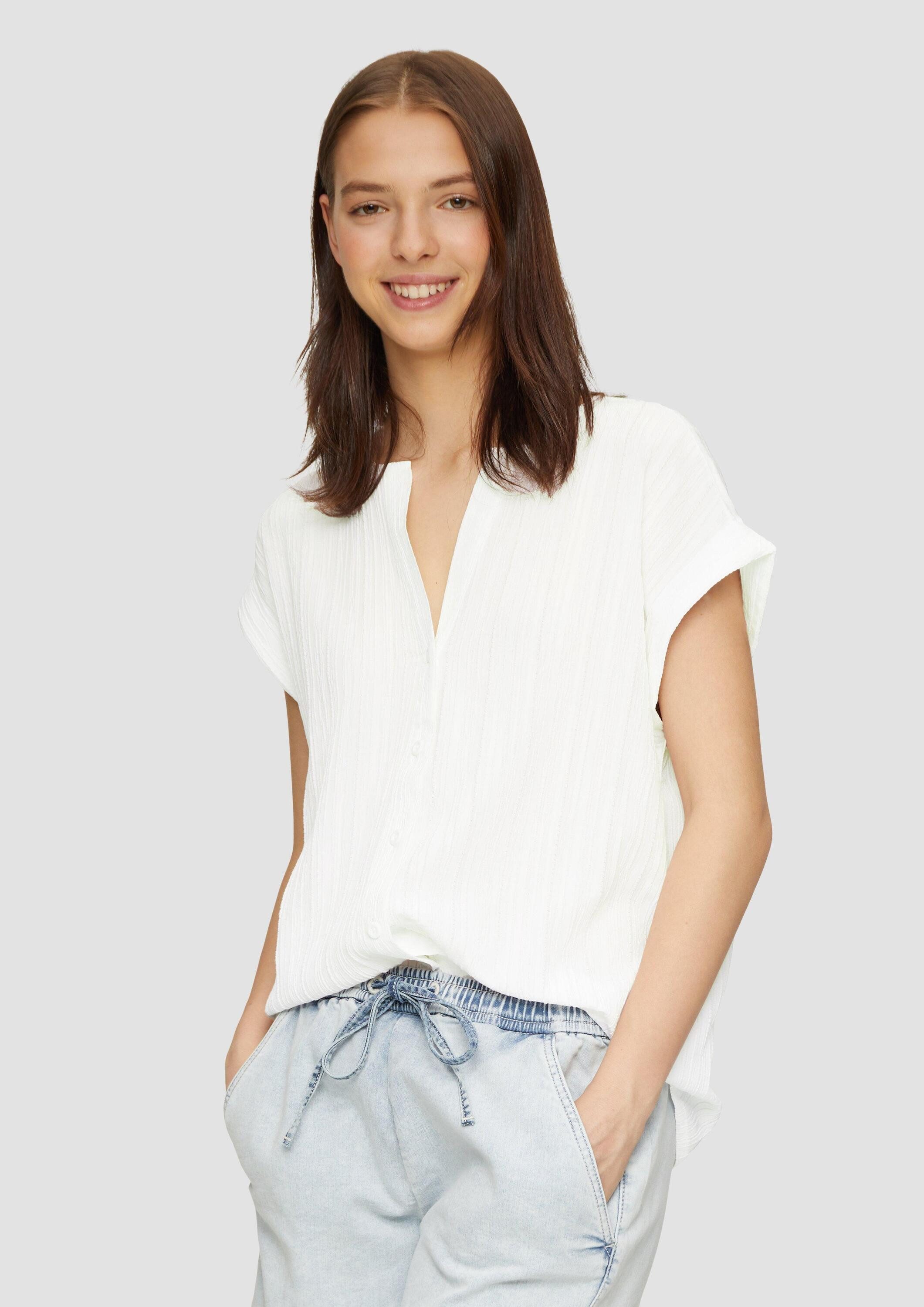 QS Kurzarmbluse Bluse Oversize-Bluse mit Strukturmuster
