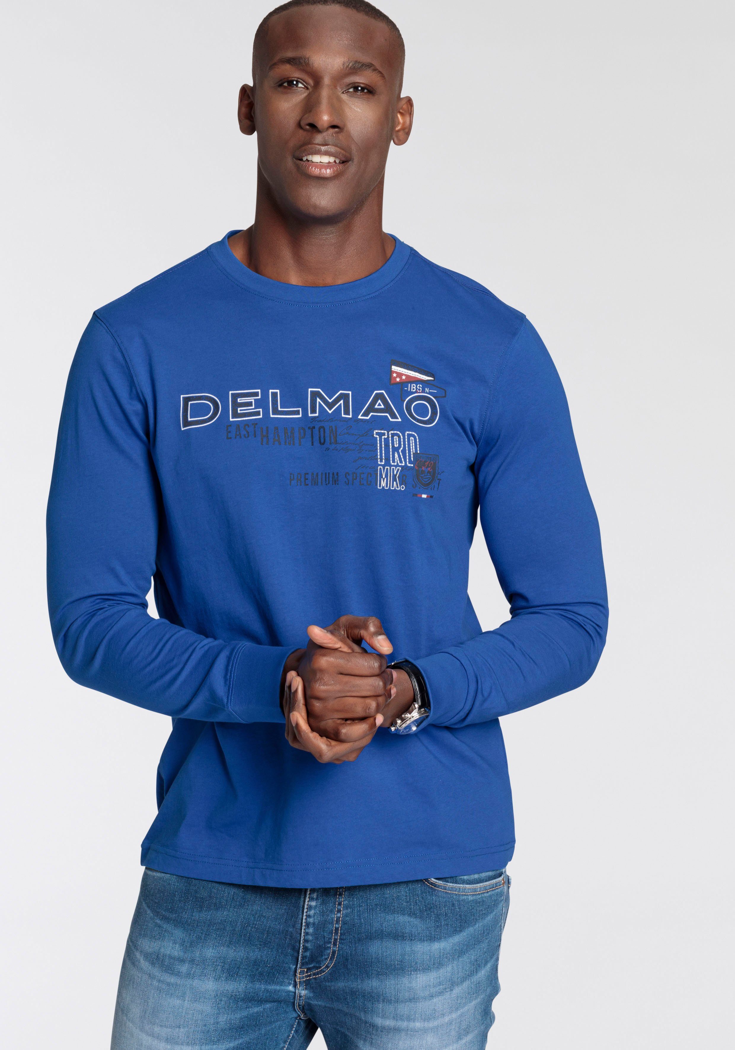 DELMAO Langarmshirt schmale Passform, bedruckt, Rundhalsausschnitt, günstig online kaufen