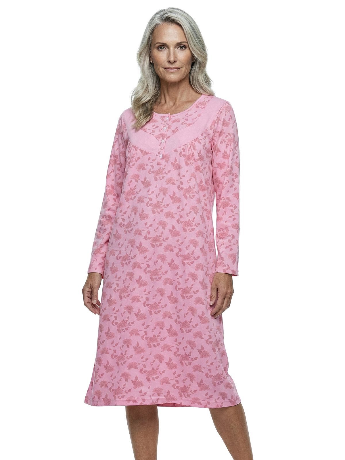 zeitlos Nachthemd Helene Chrysantheme Langarm mit kleiner Knopfleiste – Bild 2 von 5