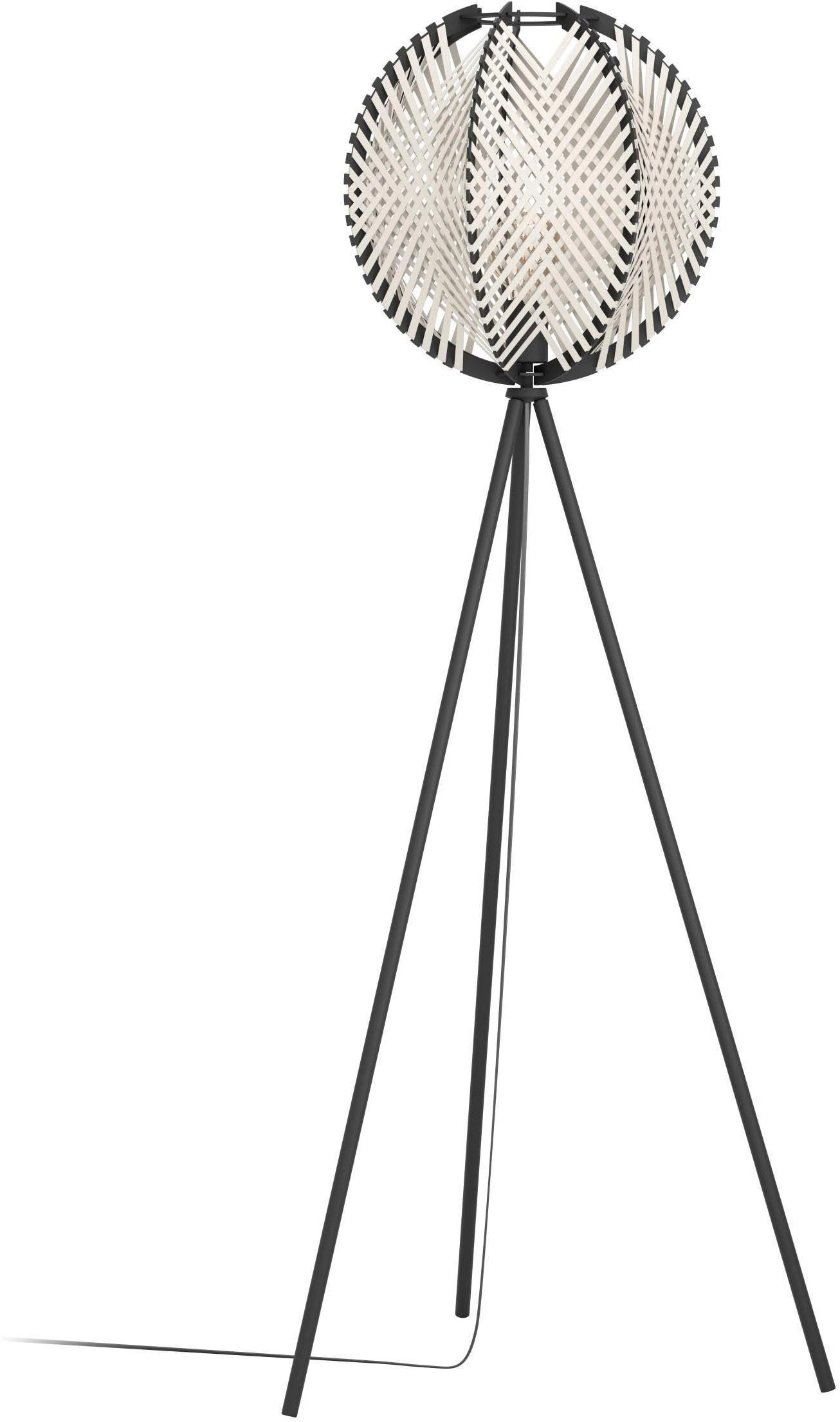 EGLO Stehlampe Waverton Stehlampe, Standleuchte, Metall, Holz, Textil in Weiß, E27, Ein-/Ausschalter, ohne Leuchtmittel, Stehleuchte - H143 x Ø40 cm - schwarz - 1X40W exkl.
