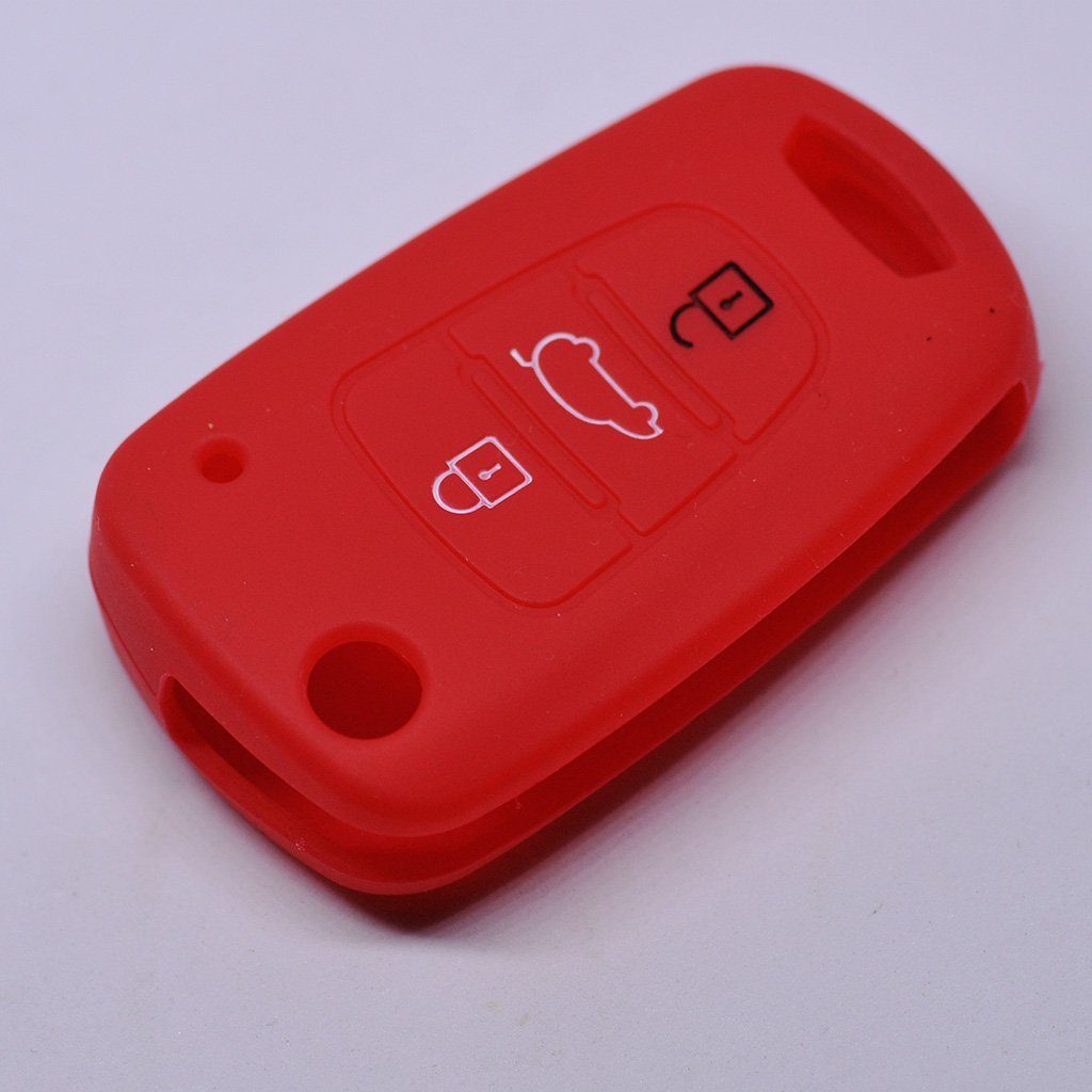 mt-key Schlüsseltasche Autoschlüssel Softcase Silikon Schutzhülle Rot, für Hyundai i30 ix20 ix35 KIA Soul Sportage 3 Tasten Klappschlüssel
