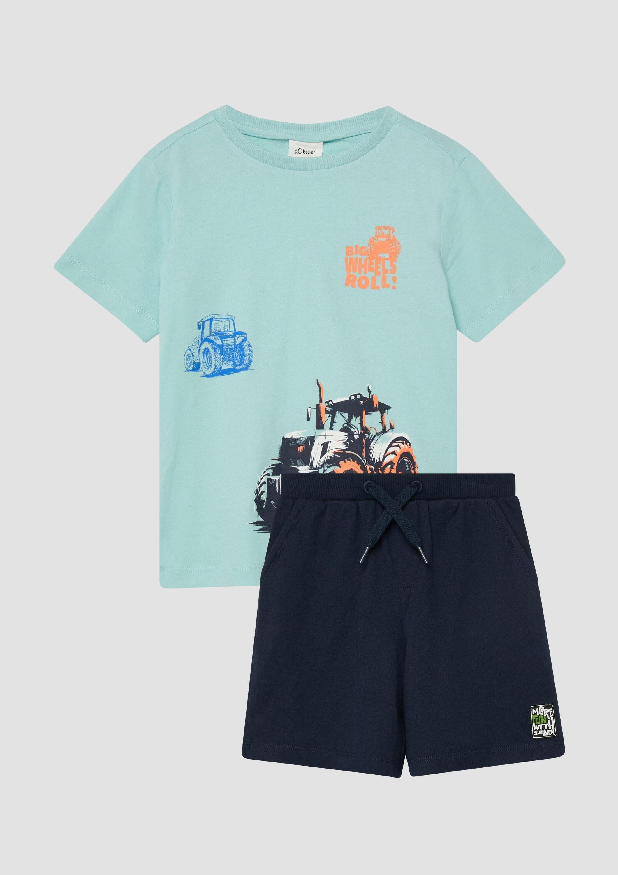 s.Oliver Kurzarmshirt T-Shirt Set aus T-Shirt mit Frontprint und Jersey-Bermuda
