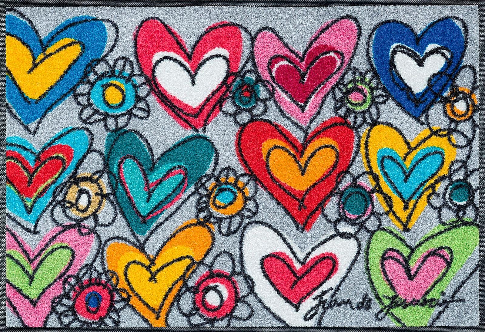 Fußmatte With Love, wash+dry by Kleen-Tex, rechteckig, Höhe: 7 mm, Schmutzfangmatte, Motiv Herzen, rutschhemmend, waschbar