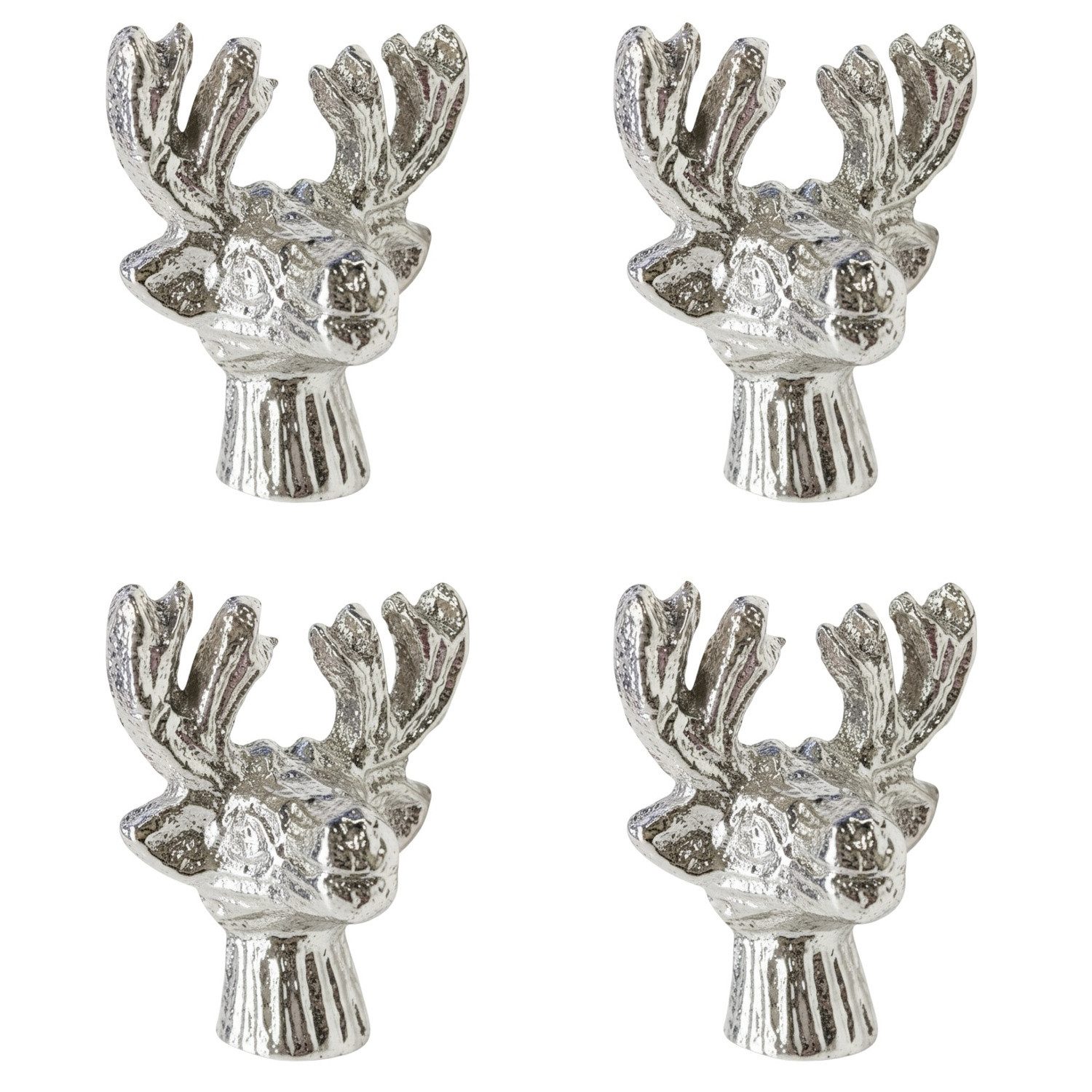 Macosa Home Formkerze 4er Set Kerzenstecker Renteir Silber Aluminium (Kerzenverzierung Deko Hirsch Dekoration Kerzen, Herbst Kerzenpiekser Kerzendekoration), Kerzenzubehör Stabkerzen Verzierung