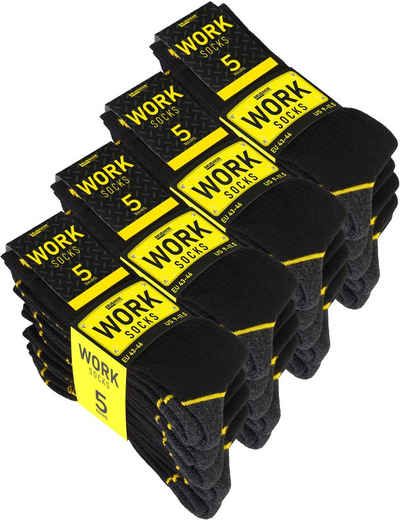 BRUBAKER Arbeitssocken für Herren - WORK Socken für optimalen Schutz in Arbeitsschuhen (Verstärkter Fersen und Zehenbereich, 20-Paar, aus atmungsaktiver Baumwolle) Robuste Funktionssocken für optimalen Halt auf der Arbeit