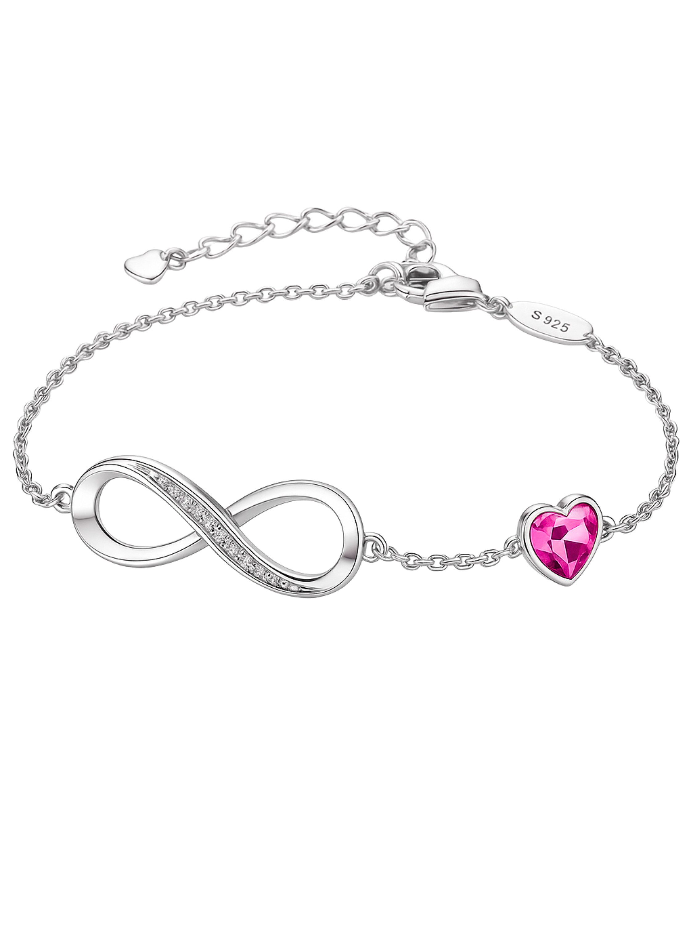 S&T Design Silberarmband Infinity Armband Damen 925 Sterling Silber Unendlichkeit Herz (Echt Silber, inkl. Verpackung), Verstellbares Armband – Geschenk für Frau, Freundin & Mutter