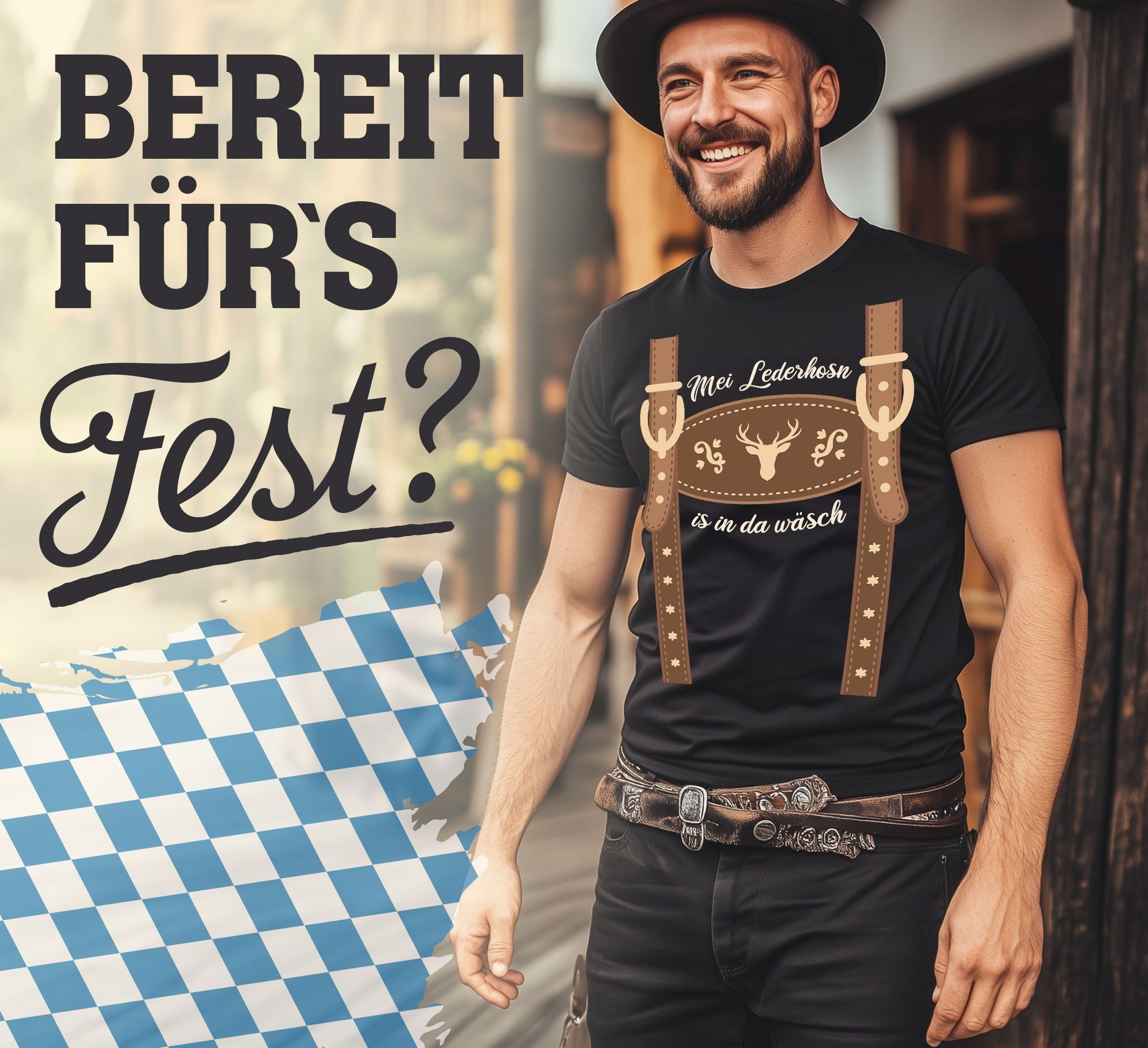 MoonWorks Print-Shirt Herren T-Shirt Lederhose Ersatz günstig online kaufen