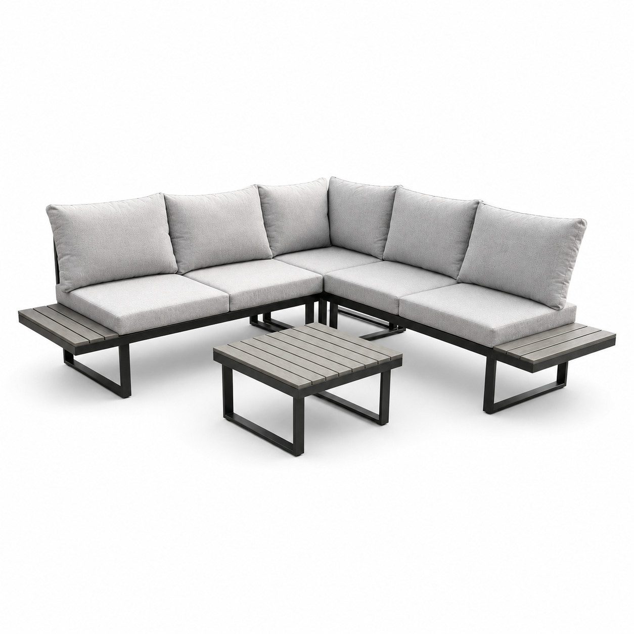 Greemotion Gartenlounge-Set Pisa Ecklounge Stahl grau mit Tisch Auflagen und Liegefunktion, (4-tlg), inkl. Auflagen