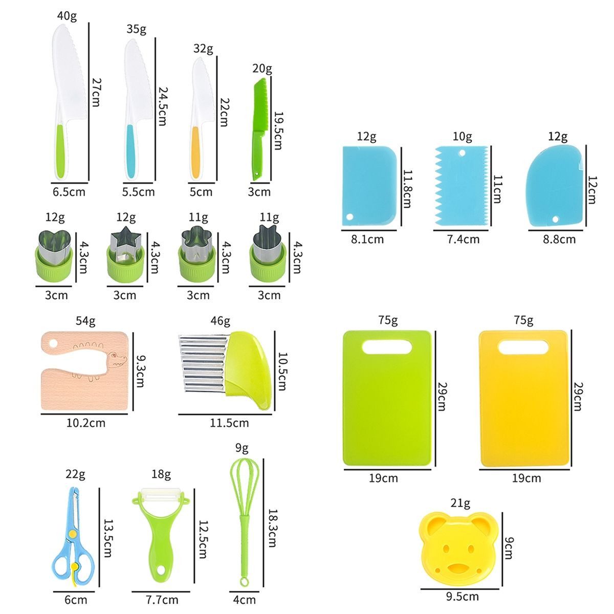 König Design Kochmesser Kinderkochmesser 17-teiliges, Kinder Küchenmesser Set Schneidebretter Messer und Ausstechformen – Bild 2 von 5