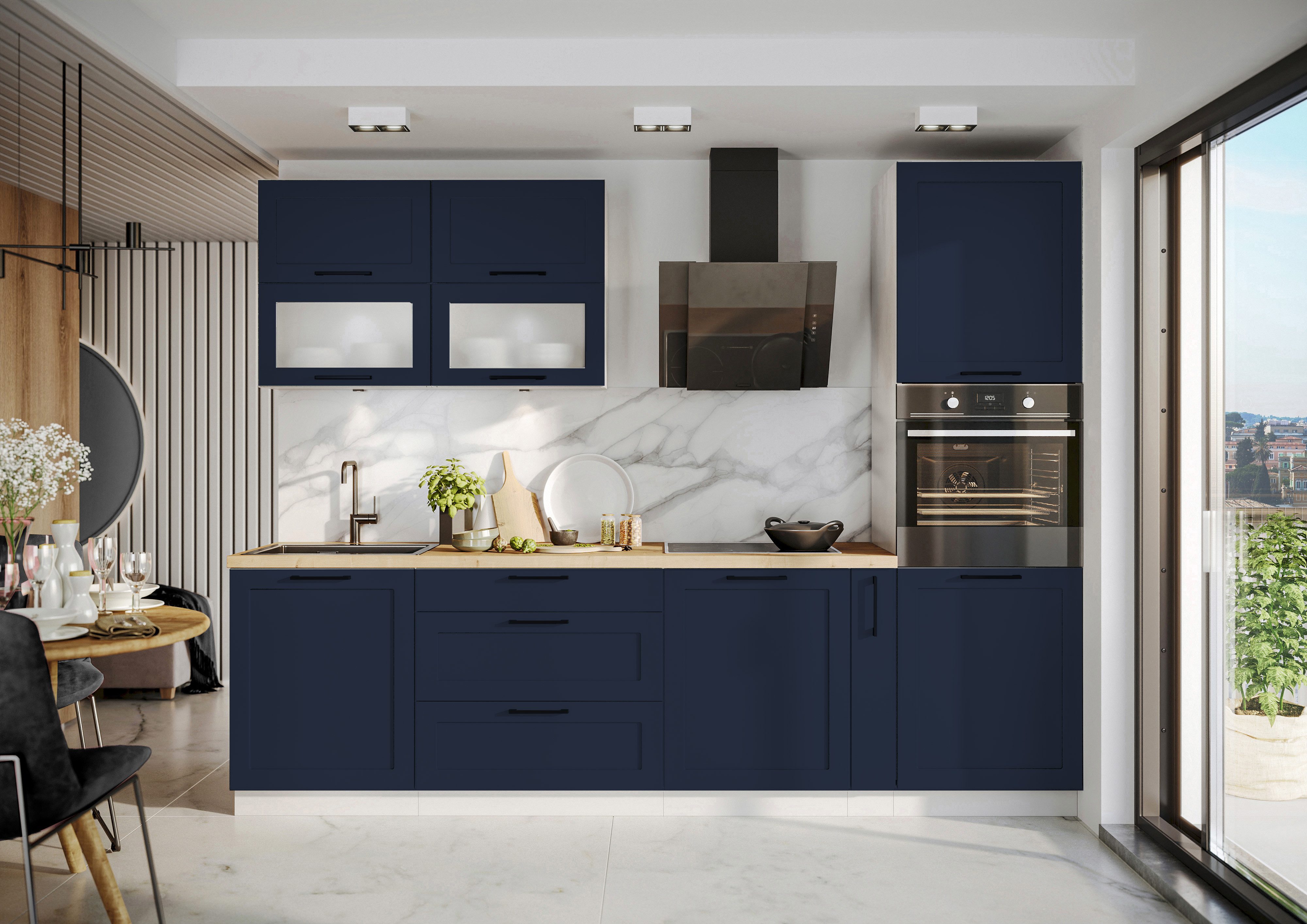 ROYAL24_MARKT Küchenzeile - K151-G 275 cm - ADELE (N) - Hochwertige Küchen Inspiration, (Komplett Set), Top Stoffe - Exklusiv - Hochwertig