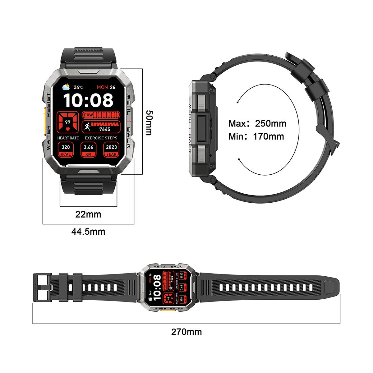 blackview 2,01" HD Touchscreen Smartwatch Herren W60, 900mAh 30Tage Akkulaufzeit Smartwatch (2,01 Zoll), IP68, Fitness Tracker, Gesundheitsfunktionen, für Android, IOS