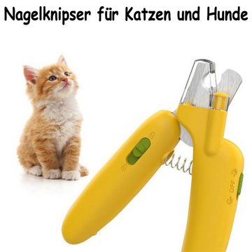 HUNKA Nagelknipser Haustier-Nagelknipser, 2-in-1-Katzen-Nagelknipser mit LED-Licht, Für Hunde und Katzen mit Nagelfeile und Spritzwasserschutz