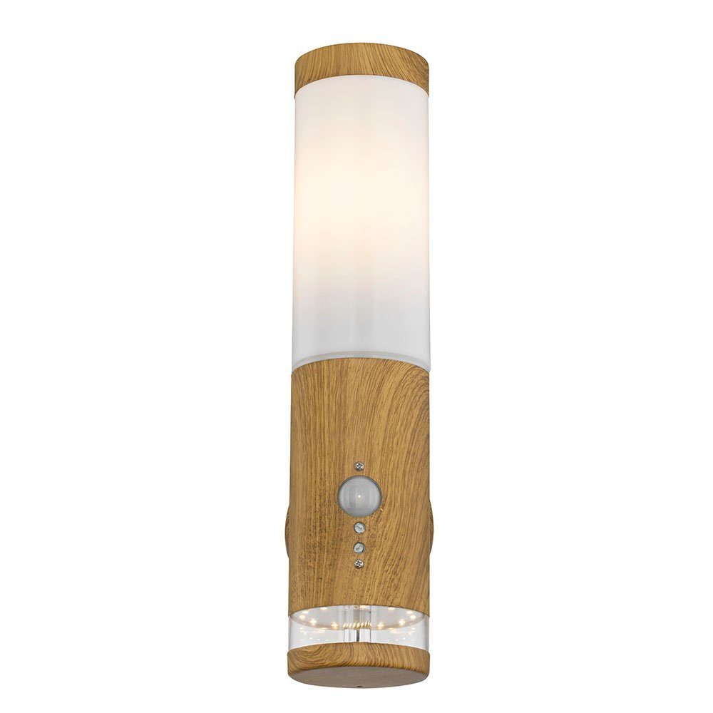 Außen-Stehlampe, Außenlampe Balkon - Bewegungsmelder Wandleuchte Stehlampe Garten Wandleuchte LED etc-shop Holzoptik Holzoptik