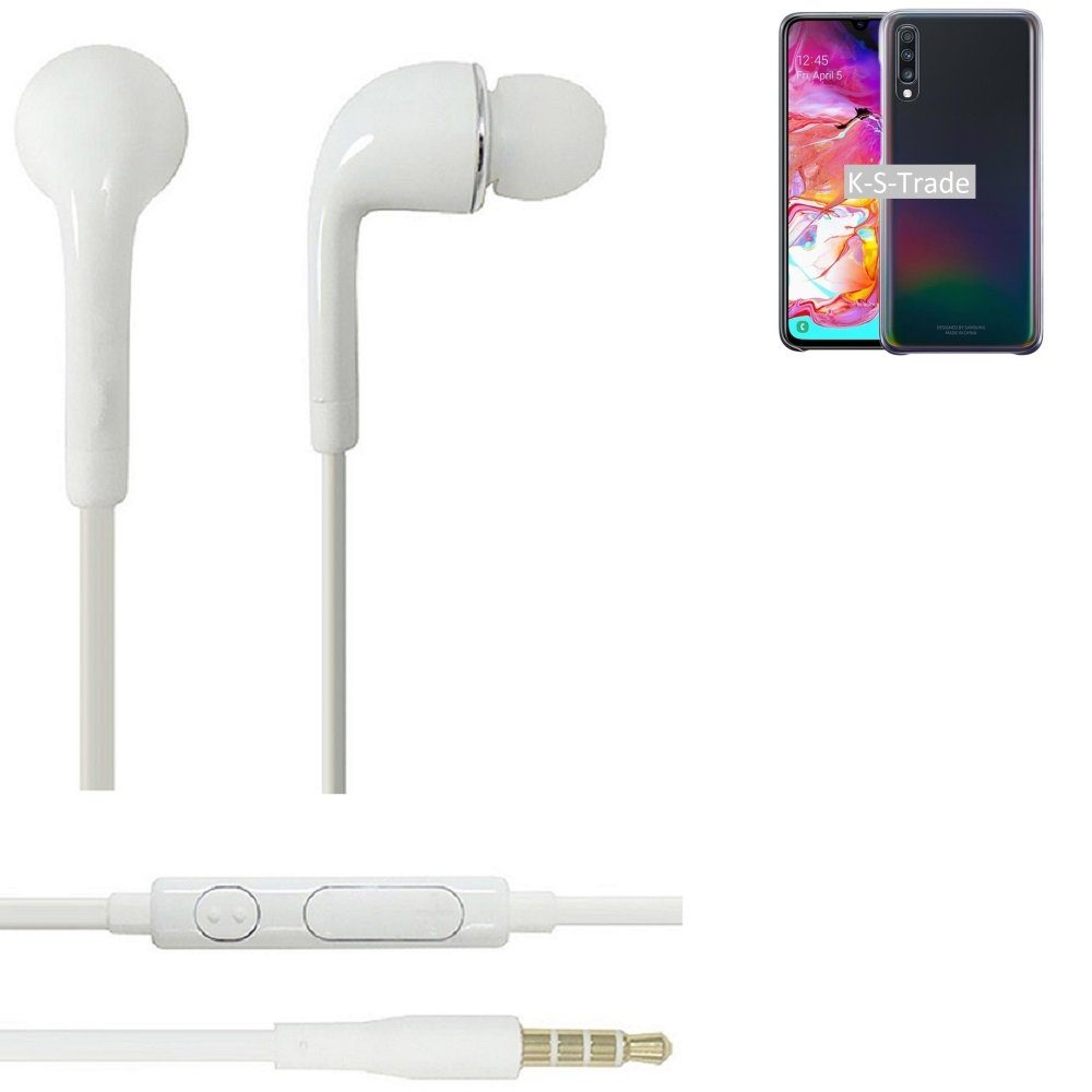 K-S-Trade für Samsung Galaxy A70 In-Ear-Kopfhörer (Kopfhörer Headset mit Mikrofon u Lautstärkeregler weiß 3,5mm)