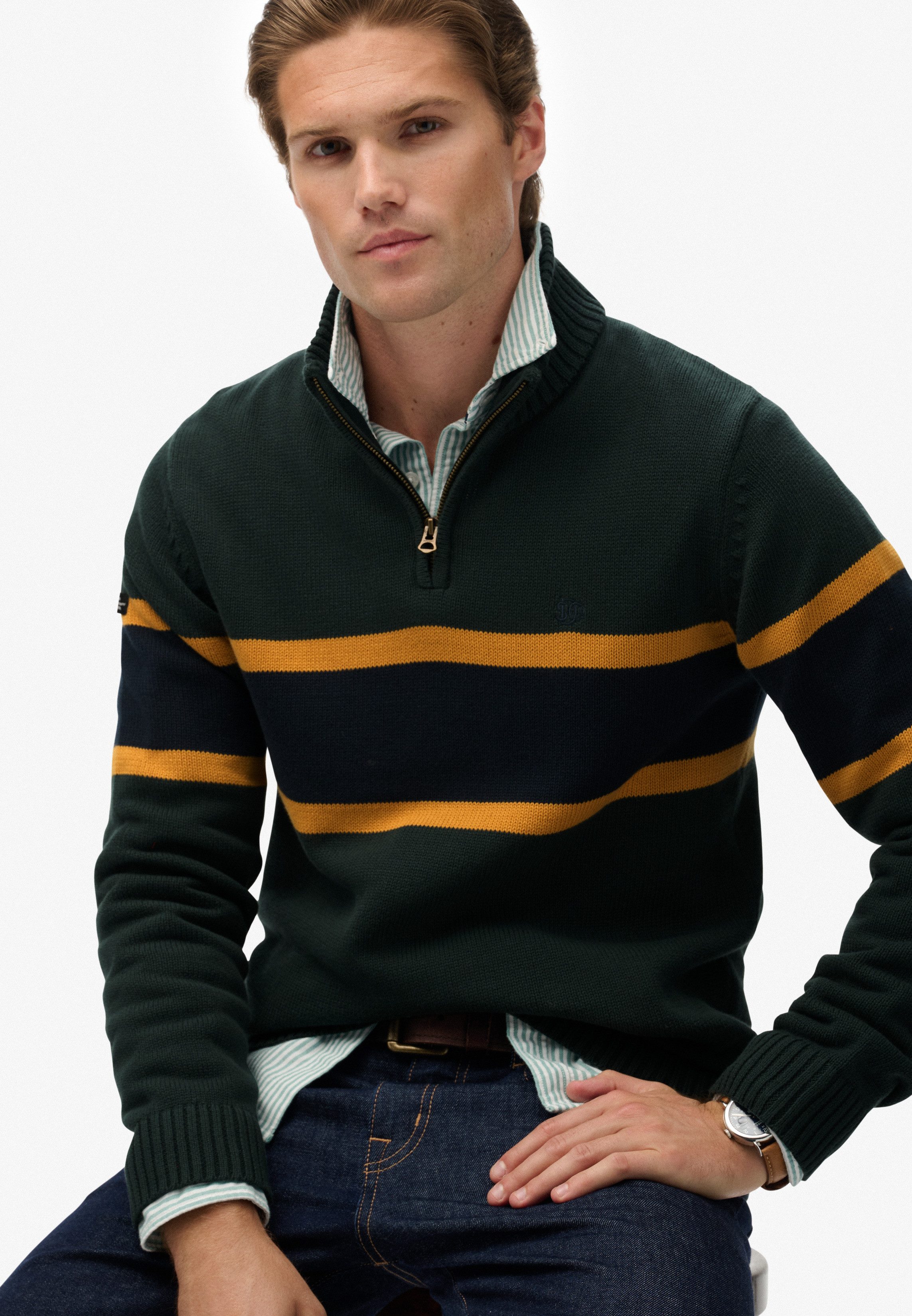 Superdry Strickpullover Cotton Stripe Half Zip Knit günstig online kaufen