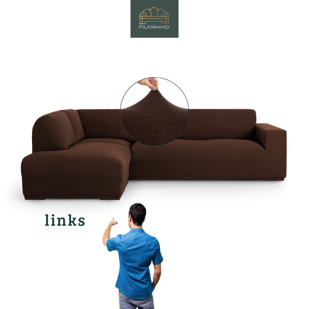 Belmarti Ecksofahusse Bezug für Ecksofa mit Halbinsel rechts/links, elastisches Material, hochwertiger und langlebiger Baumwollmix