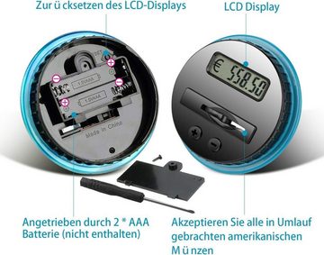 Henreal Spardose Digitale Spardose mit Münzzähler(1.8 L Automatischem LCD-Display)