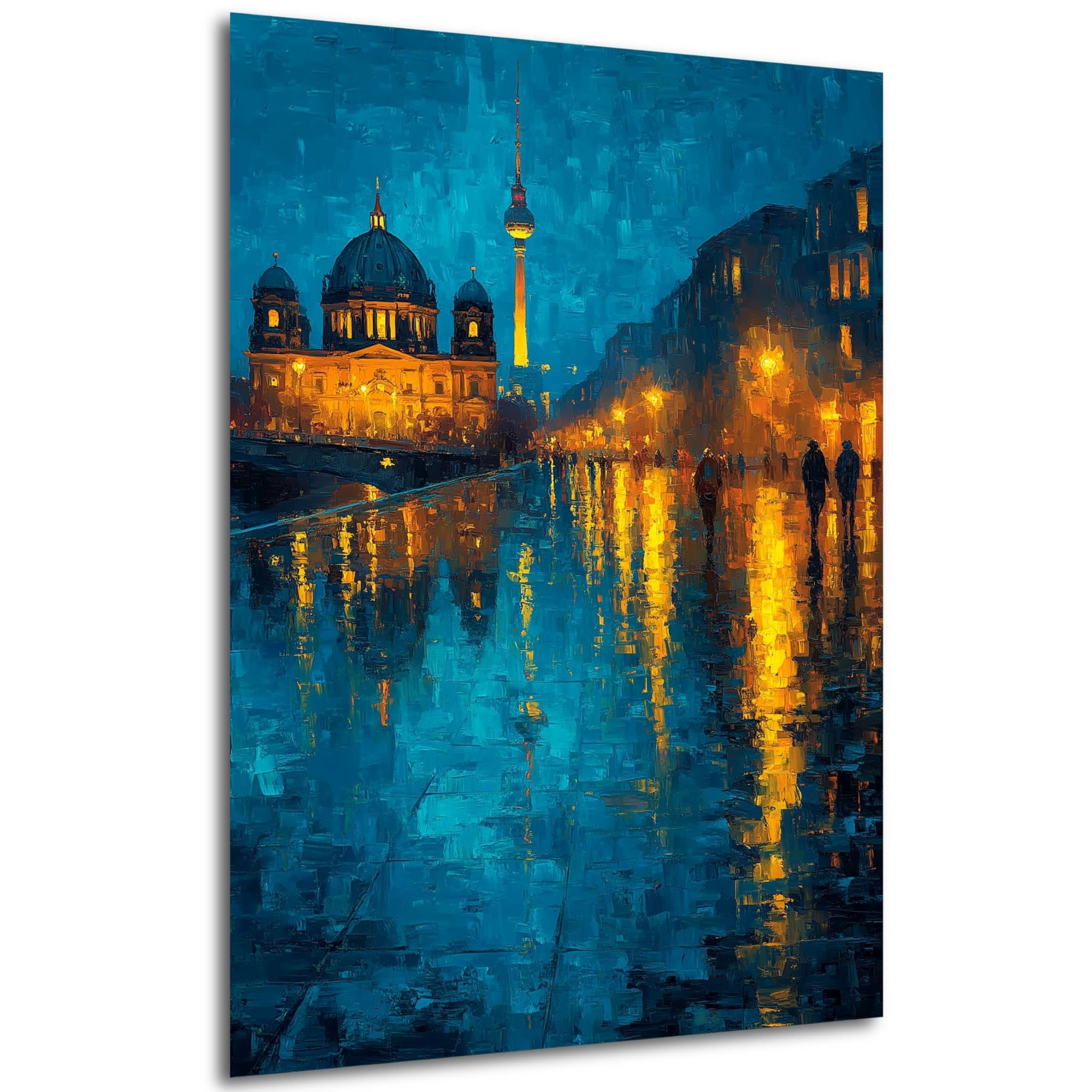 DARO Design Wandbild Berlin Skyline Modern Leinwandbild Wandbilder Wand Deko Bilder, (Berlin golden beleuchtet zur Nachtzeit - Bild klein Wohnzimmer Büro Flur Schlafzimmer Esszimmer Einteilig Hochformat Fotodruck Städte-Skyline), 30x20 cm