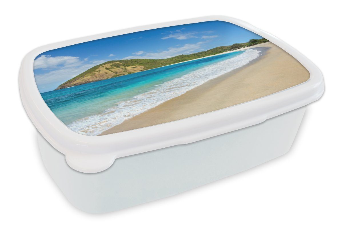 MuchoWow Lunchbox Meer - weiß Mädchen Brotbox Kinder Pflanzen, Tropen Strand Kunststoff, und und für Brotdose, - - für (2-tlg), Jungs Erwachsene