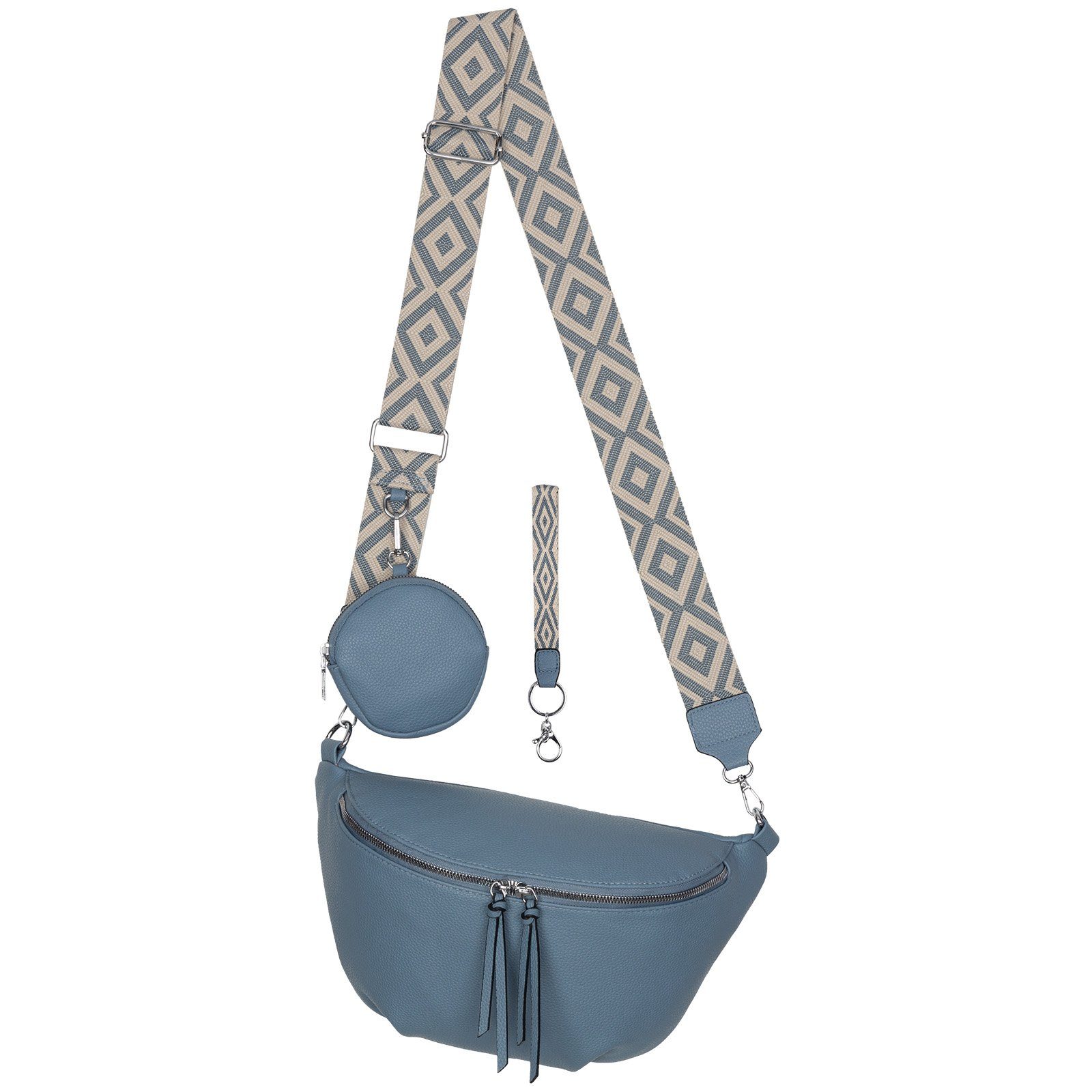 EAAKIE Gürteltasche Bauchtasche Umhängetasche Crossbody-Bag Hüfttasche Kunstleder Italy-D, als Schultertasche, CrossOver, Umhängetasche tragbar BLUE