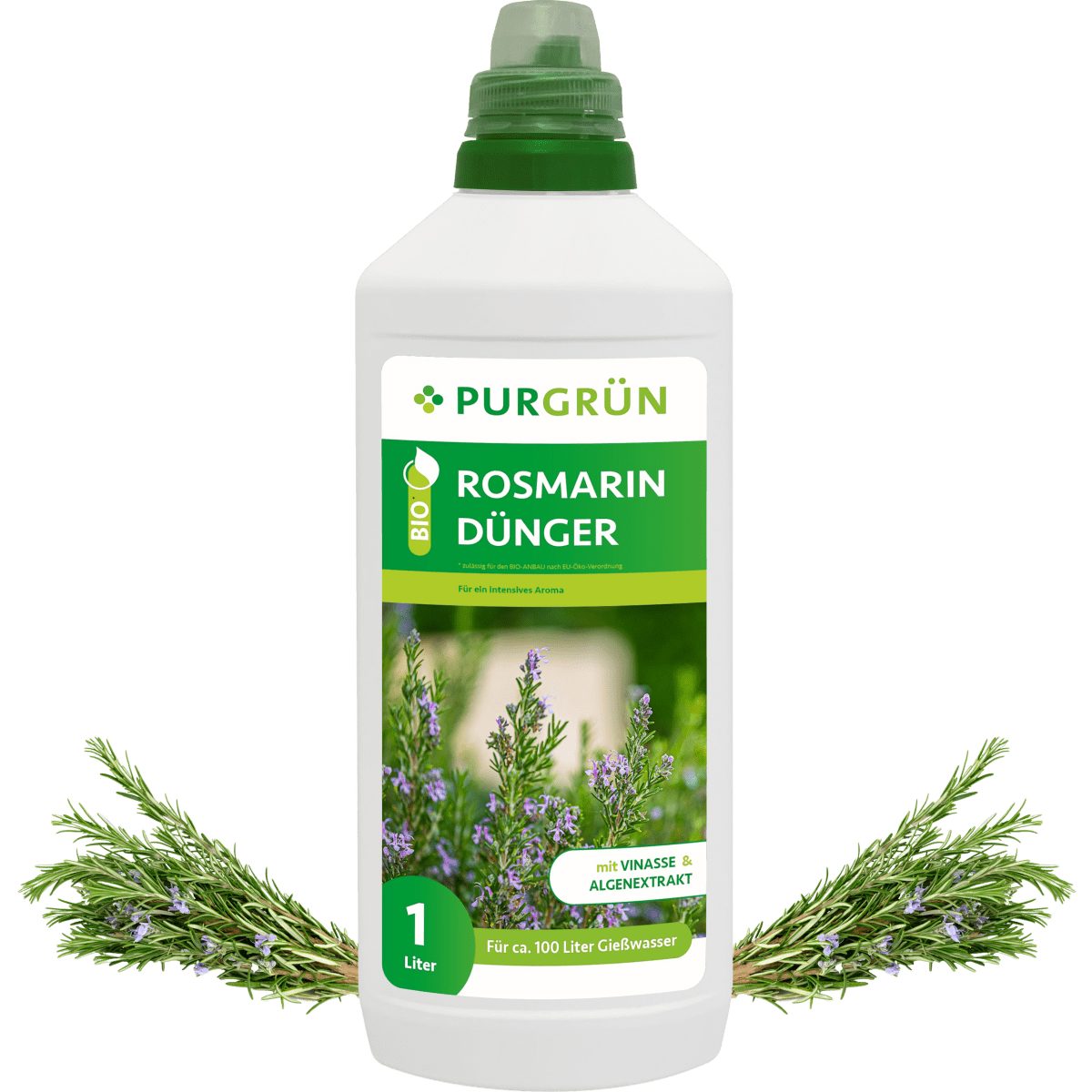 Kräuterdünger Purgrün Bio Rosmarin Dünger, NPK 4+1+7, Algenextrakt, 1 Liter