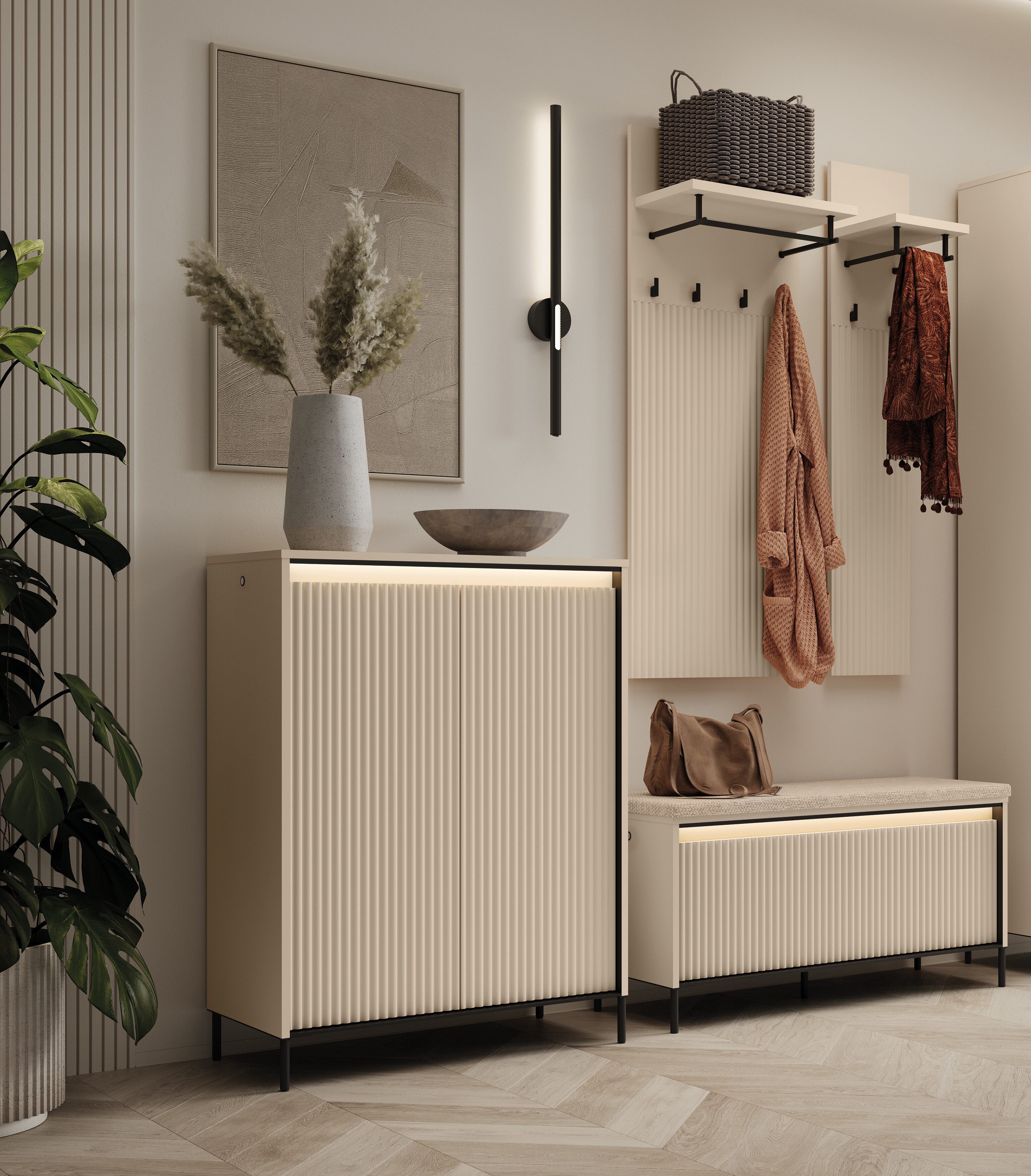 yourhouse24 Garderoben-Set TREND Set 1 mit LED-Beleuchtung Sandbeige