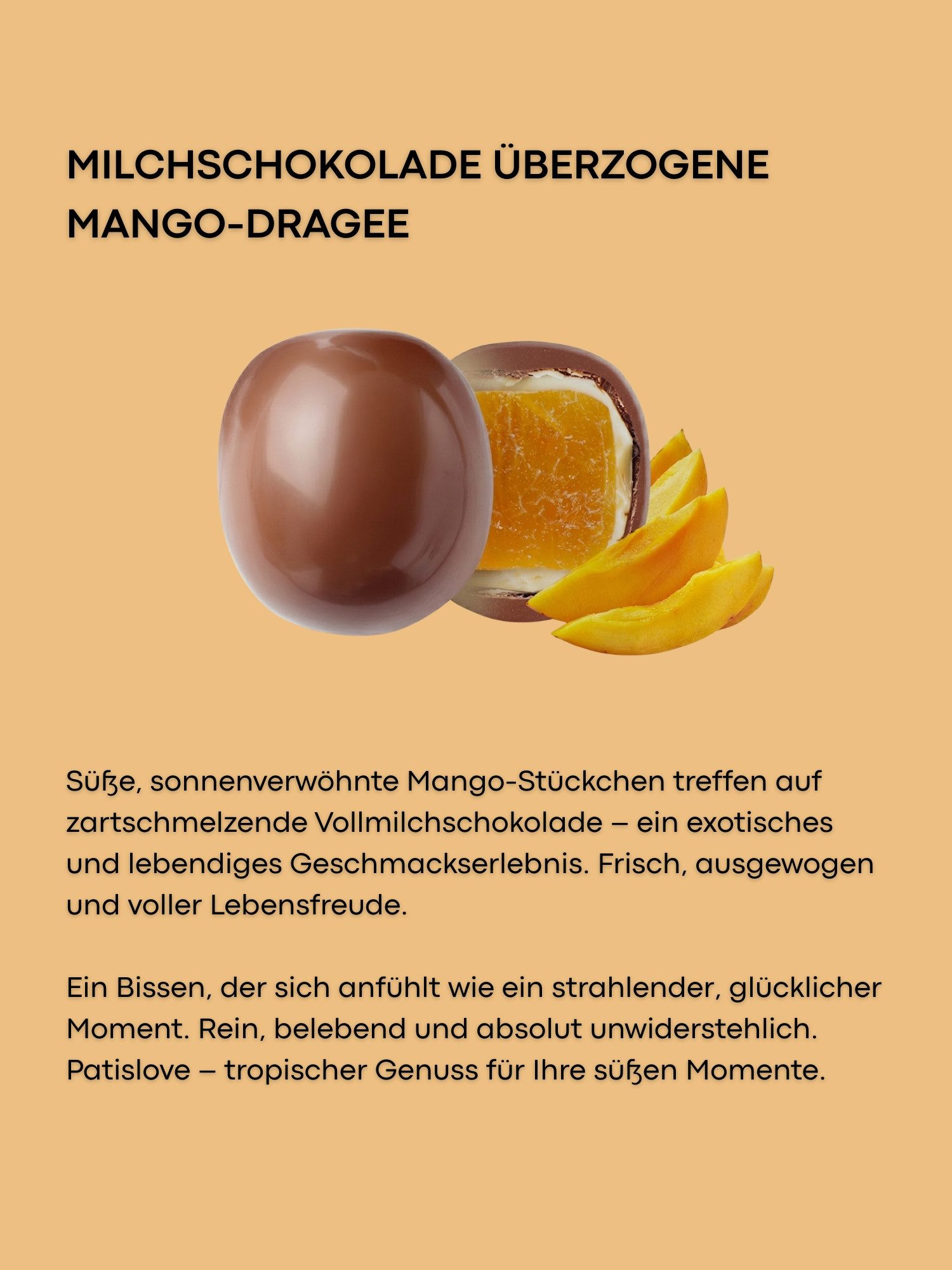 PATISLOVE Schokolade Patislove Mango Dragee – Gefriergetrocknet in Schweizer Schokolade, Ohne künstliche Farbstoffe, 100% echte Frucht. – Bild 4 von 5