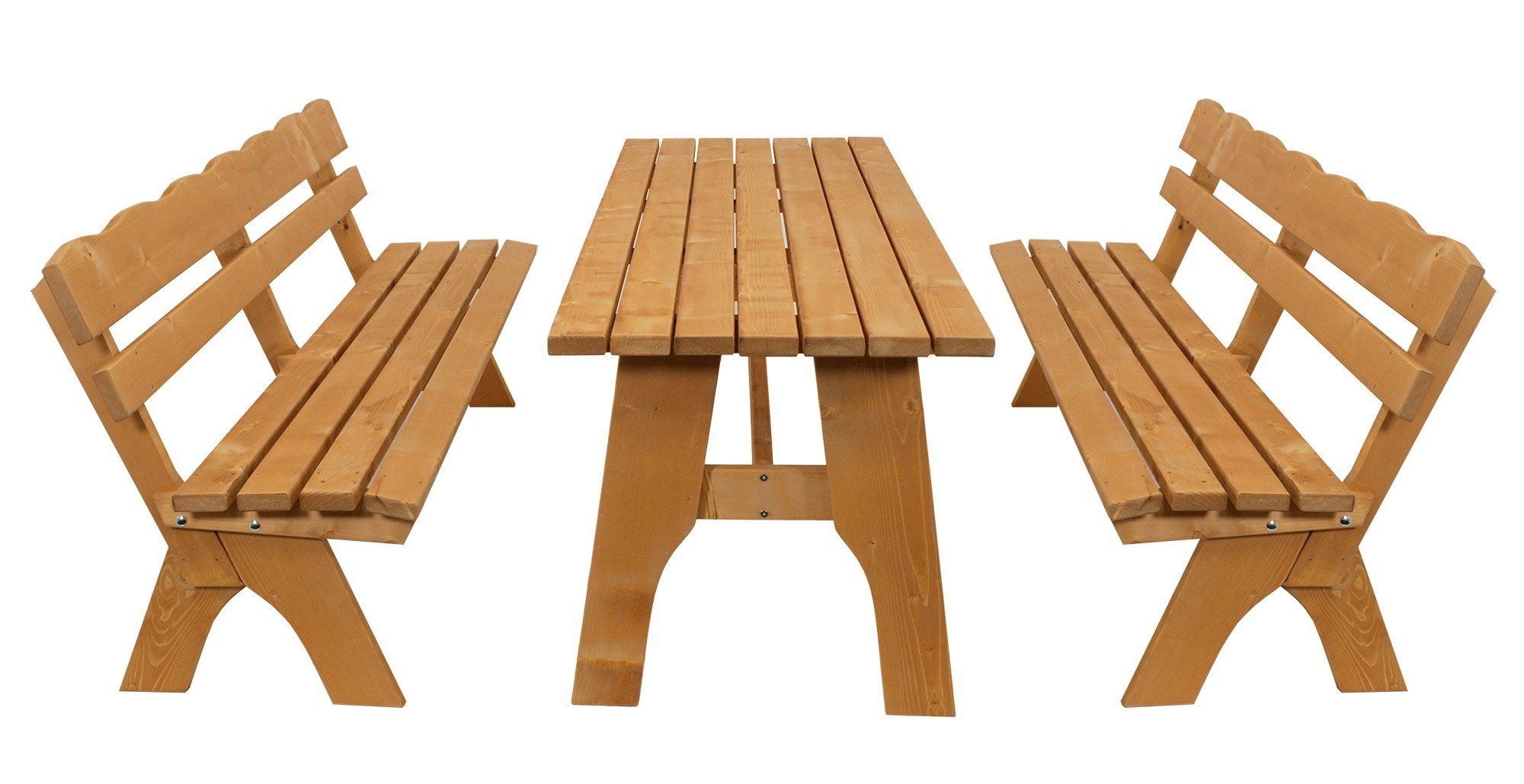 TPFGarden Garten-Essgruppe Drieburg, (3-tlg., Outdoor Garten Garnitur aus massivem Kiefernholz), 2x Bank 200cm & 1x Tisch 72x200cm - Hochwertige Verarbeitung