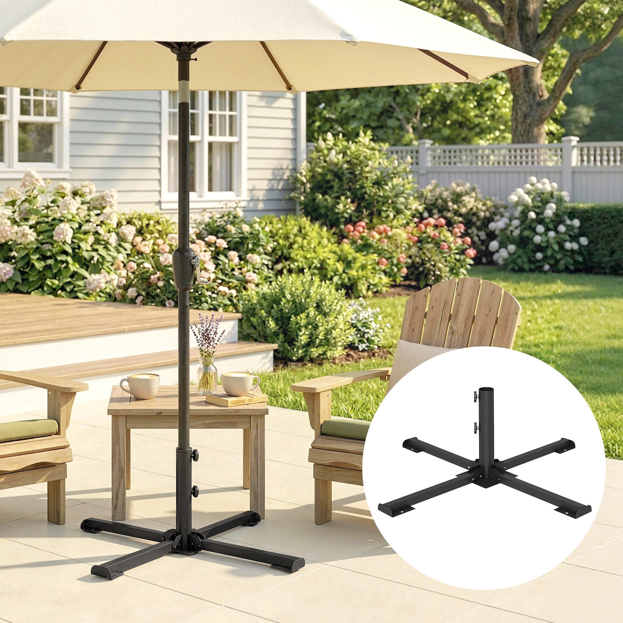 Outsunny Schirmständer Metallständer für 38 und 48 mm Rohrdurchmesser (Sonnenschirmständer, 1 St., Klappbarer Kreuzständer), für Sonnenschirme, Weihnachtsbäume, Garten, Terrasse, Dunkelgrau