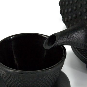 teayumi Teekanne CHIYO Tetsubin Komplett-Set Gusseisenkanne 1200 ml Schwarz, 1.2 l, (Komplett-Set, 8-teilig), mit herausnehmbaren Edelstahlsieb, mit Henkel