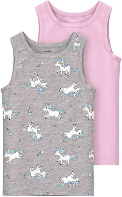 Name It Unterhemd NMFTANK TOP 2P GREY MELANGE UNICORN NOOS (Packung, 2-St., 2er-Pack) mit Einhorn Druck