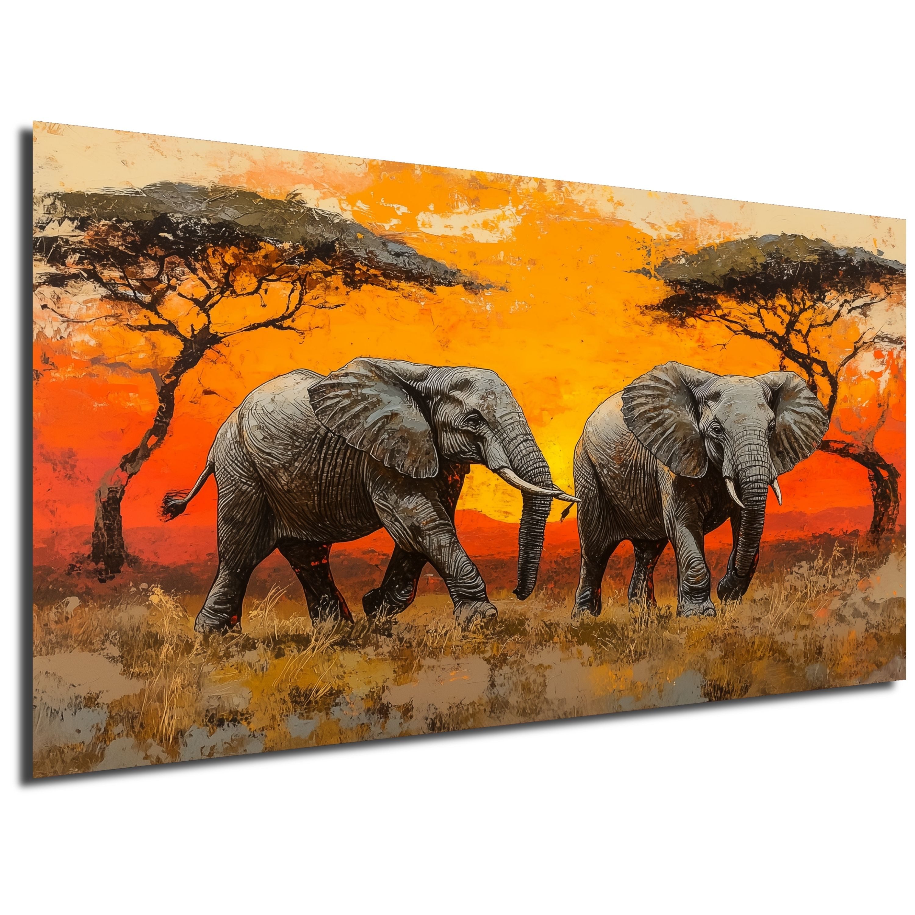 DARO Design Leinwandbild Modern Abstrakt Wandbilder XXL Wandbild Wand Deko Leinwand Bilder, (Elefanten in der Savanne - Bild groß Wohnzimmer Schlafzimmer Küche Esszimmer Einteilig Querformat Fotodruck Leinwände Wanddeko Abstrakte Kunst Boho), 30x20cm