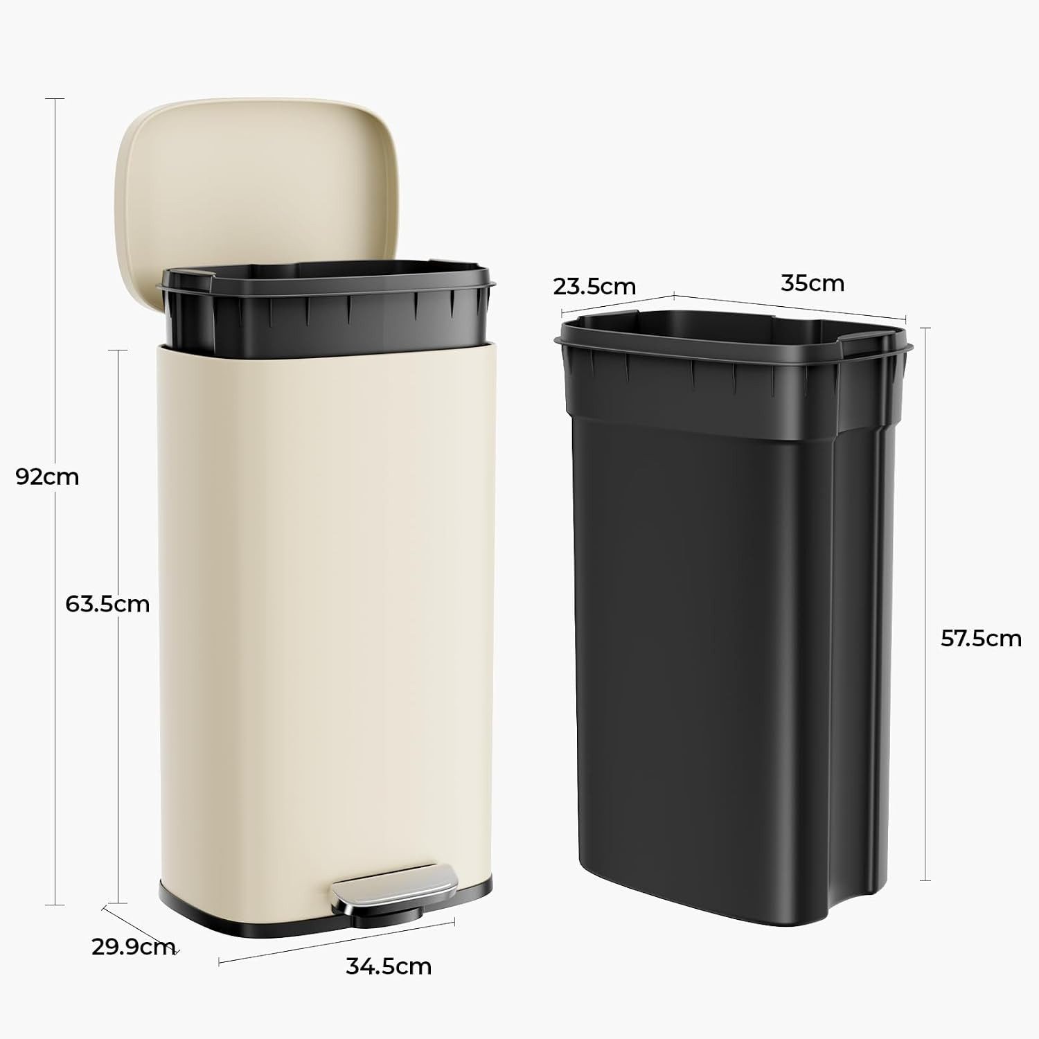 TLGREEN Mülleimer 50l aus Edelstahl,Abfalleimer mit Deckel, Soft-Close Tretmülleimer,für Küche, Badezimmer, Büro – Bild 3 von 5