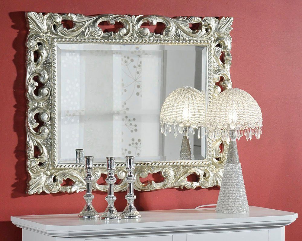 ASR Rahmendesign Barockspiegel Merida – edler Barockstil, helles Blattsilber, 94x74 cm