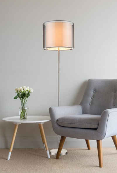 Globo Stehlampe Stehleuchte Wohnzimmer Stehlampe Textil Schirm Аплайтер Grau