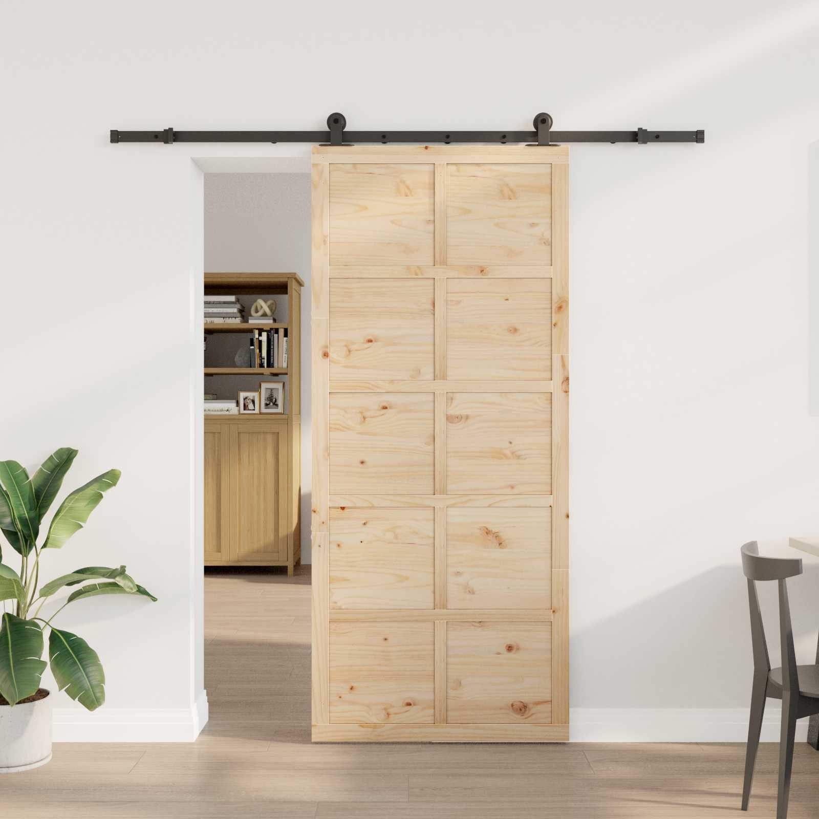 vidaXL Schiebetür Schiebetür 80 x 208 cm Massives Kiefernholz Natur (1-St)
