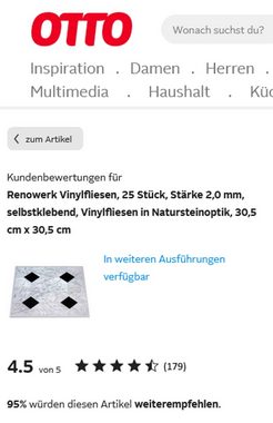 XXVinyl Vinylfliesen Hochwertige Design Vinyl Fliese selbstklebend, 25 Stück = 2,32 m², selbstklebend im Fliesenformat 30,5 cm x 30,5 cm
