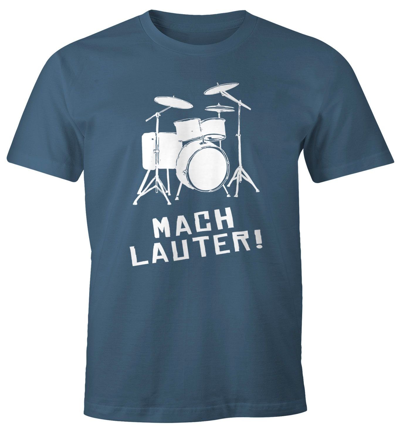 MoonWorks Print-Shirt Schlagzeug T-Shirt Herren Mach Lauter Fun-Shirt Moonworks® mit Print blau