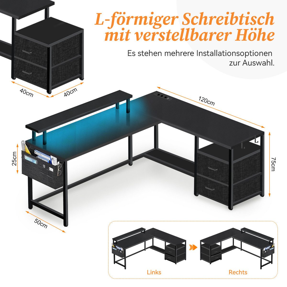Mihtrov Schreibtisch Gaming Tisch L-Form Eckschreibtisch mit Regal, 120x120 günstig online kaufen