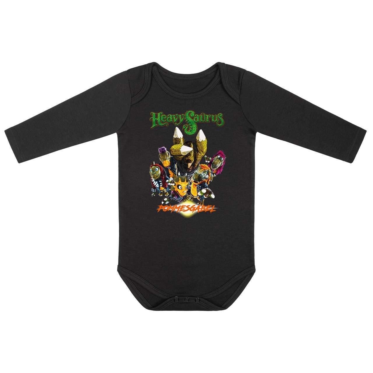 Metal Kids Langarmbody mit Heavysaurus (Pommesgabel) Aufdruck für Babys (0–24 M)