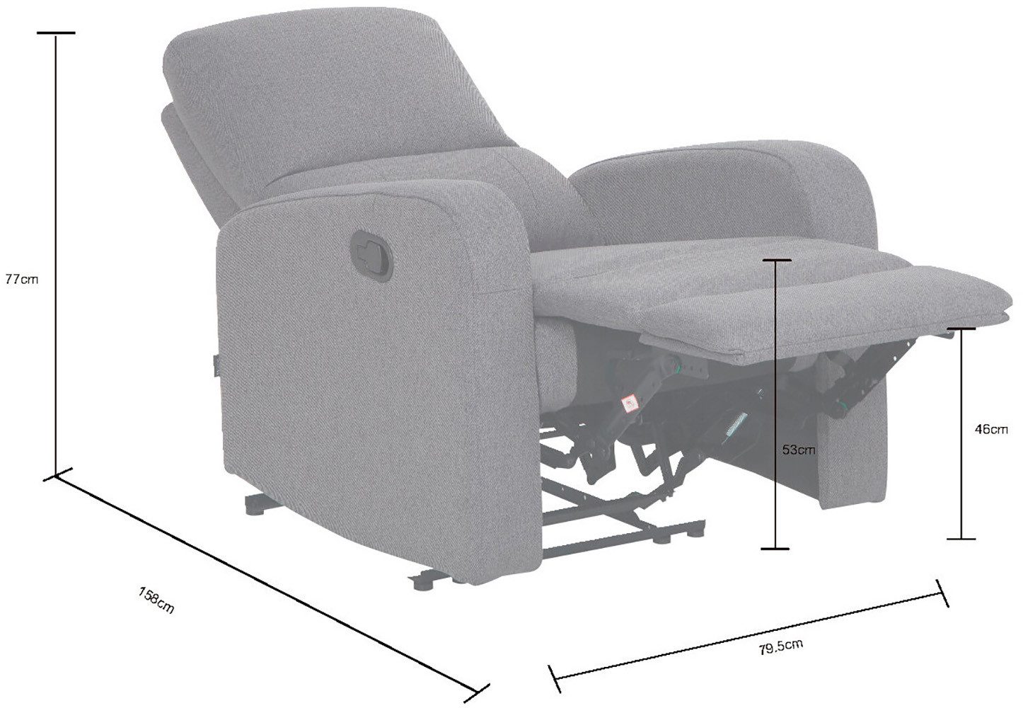 Home affaire Relaxsessel TOURNAY, TV-Sessel mit Recliner - und Liegefunktion, Webstoff, Ruhesessel mit Beinablage, Liegefläche ideal verstellbar 105°-135°