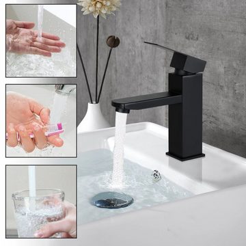 ZMH Waschtischarmatur Wasserhahn bad Hochdruck Edelstahl zugstange Schwarz