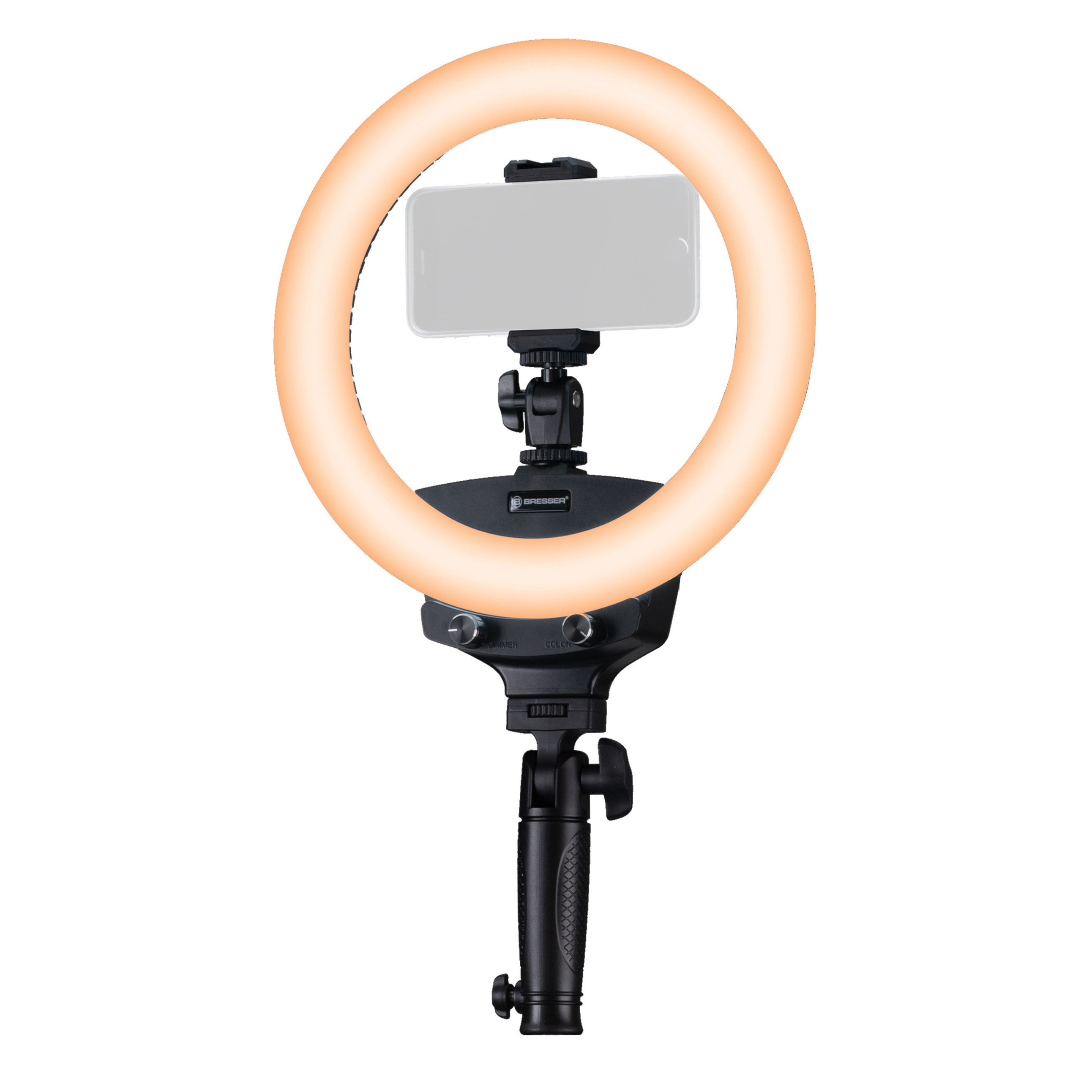 BRESSER Tageslichtlampe BRESSER BR-22B Bi-Color LED-Ringleuchte mit Handgriff und Stativansch…