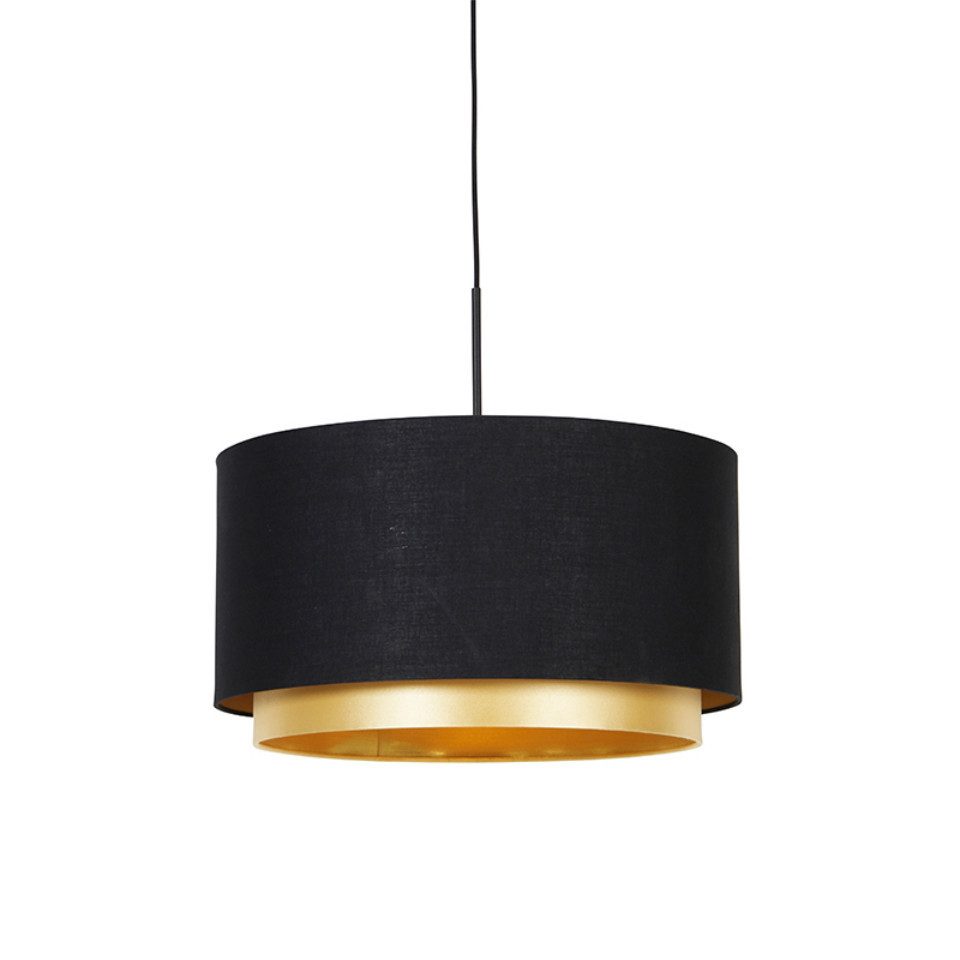 Qazqa Pendelleuchte Shade-duo, ohne Leuchtmittel, Warmweiß, QAZQA Hängeleuchte, e27, Schwarz, Textil, Modern