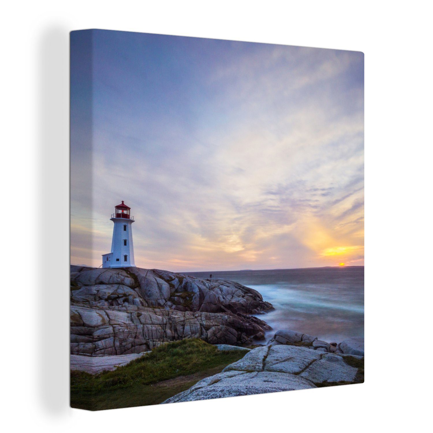 OneMillionCanvasses® Leinwandbild Meer - Leuchtturm - Stein, (1 St), Leinwand Bilder für Wohnzimmer Schlafzimmer