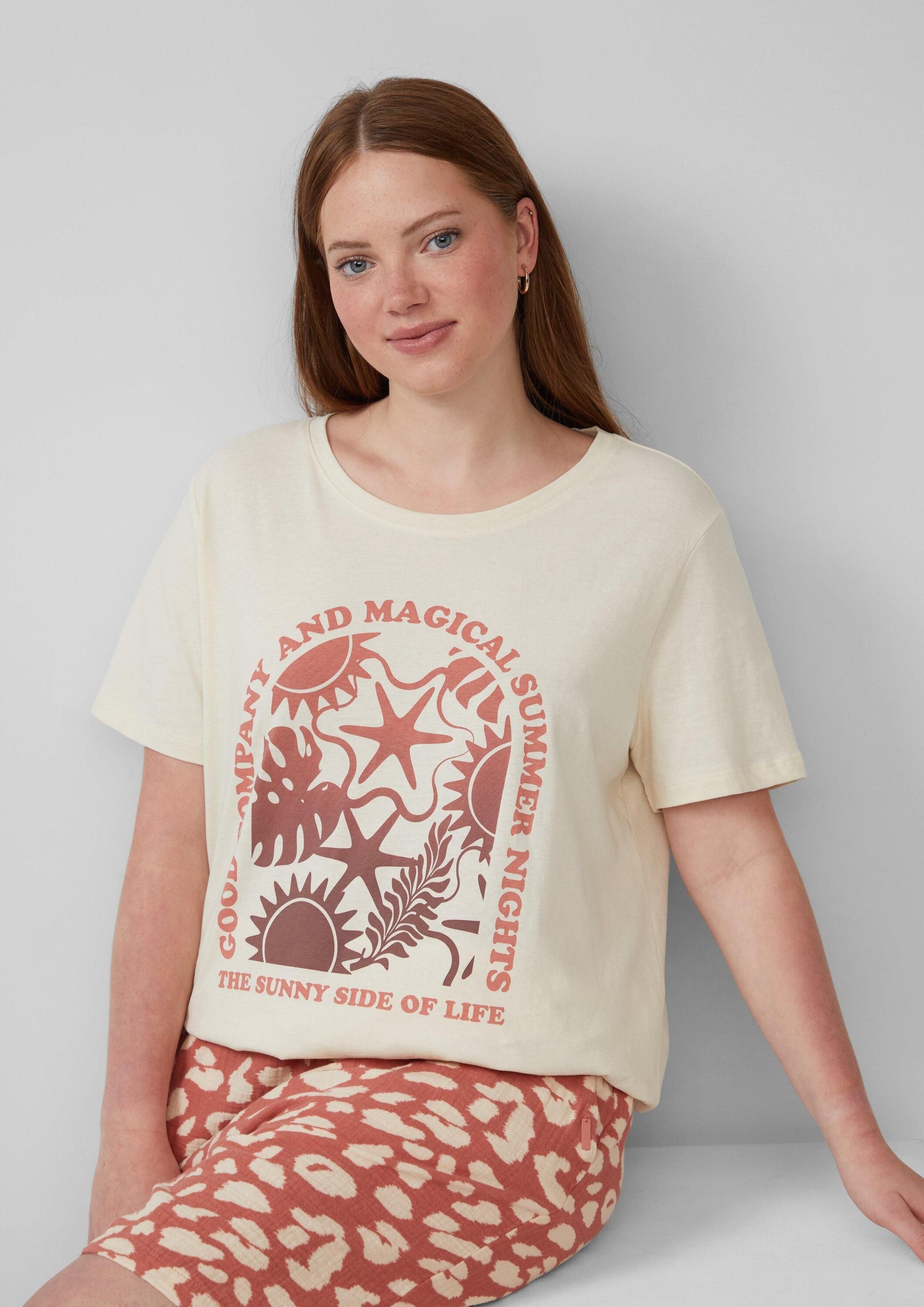 QS Kurzarmshirt T-Shirt Baumwoll T-Shirt mit Frontprint